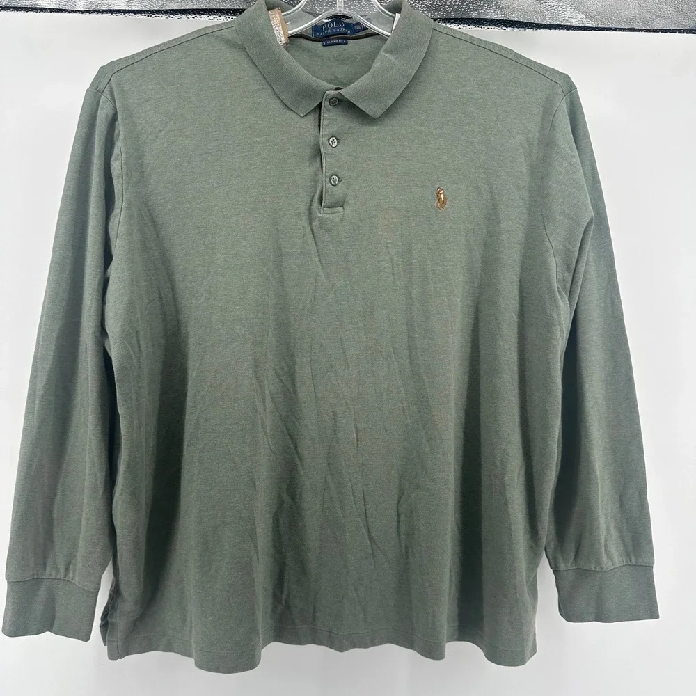 Polo Ralph Lauren Shirt Mens XXL 2XL Green Long Sleeve Ribbed Classic Fit‎ Polo